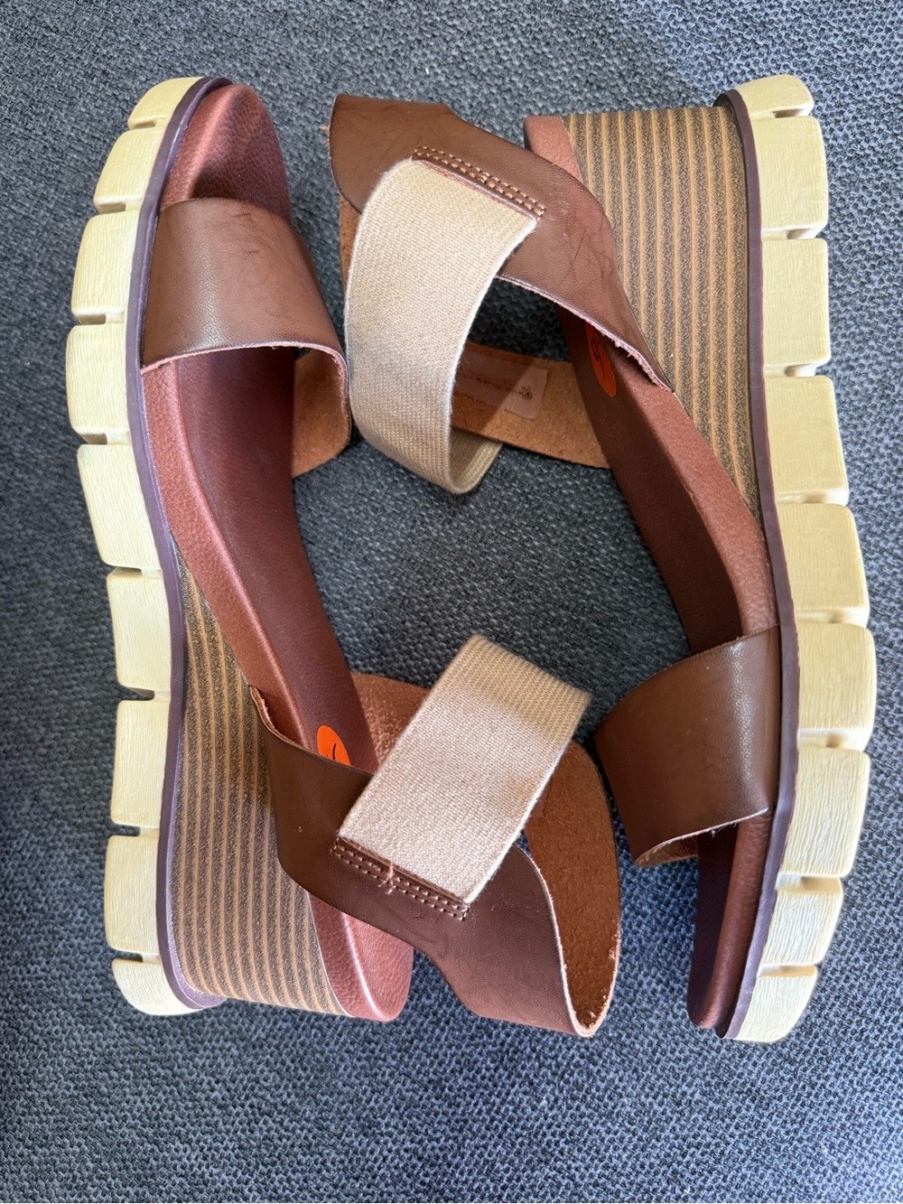 MIA Brown Leather & Beige Elastic Platform Sandals